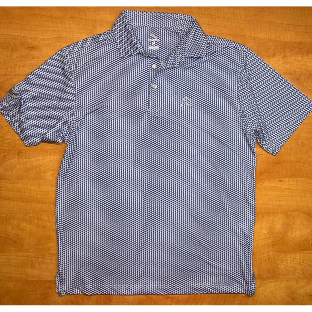 Rhoback Mens Performance Polo Shirt Blue White Texas Print Size Medium